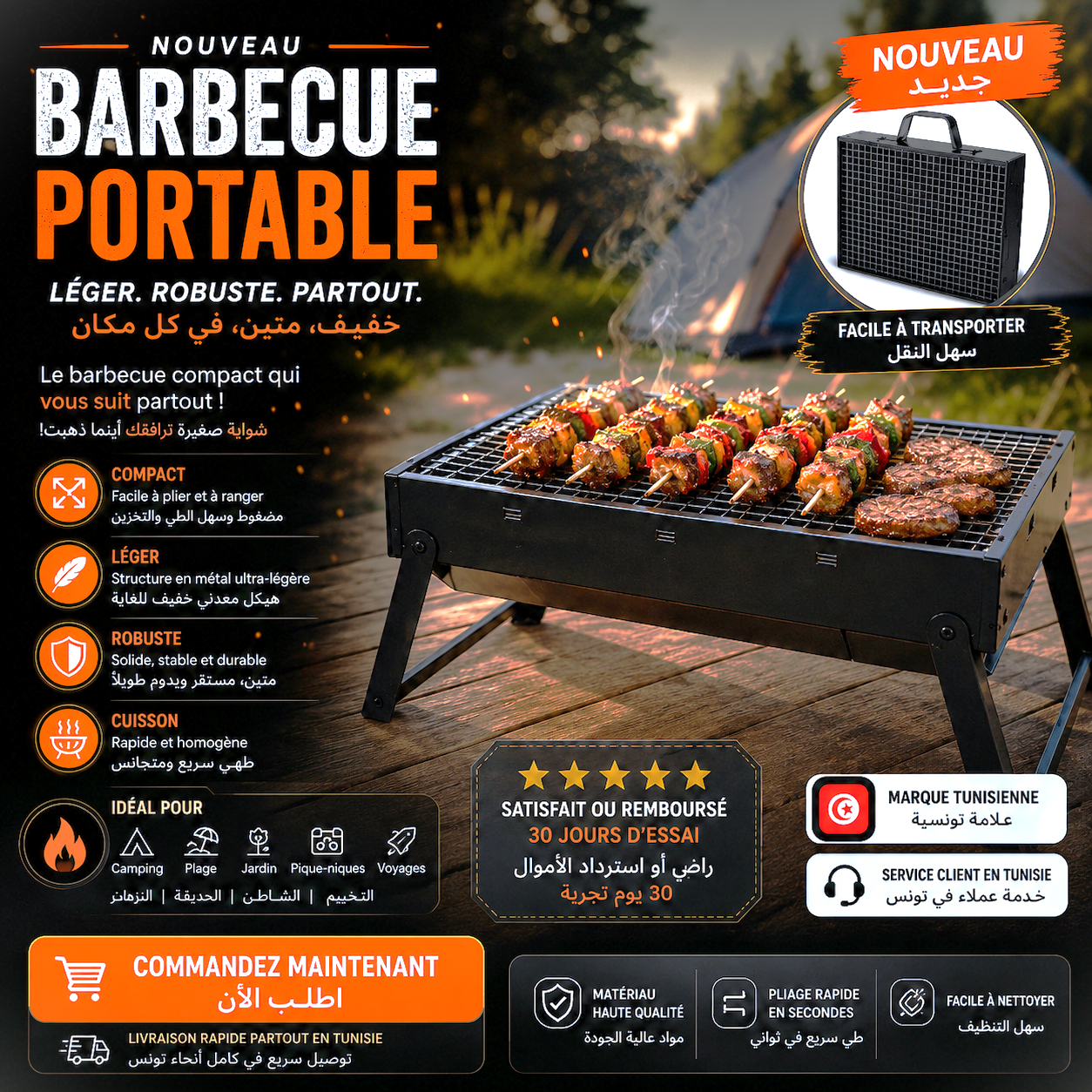 GrillMaster™ Barbecue Portable Rectangulaire